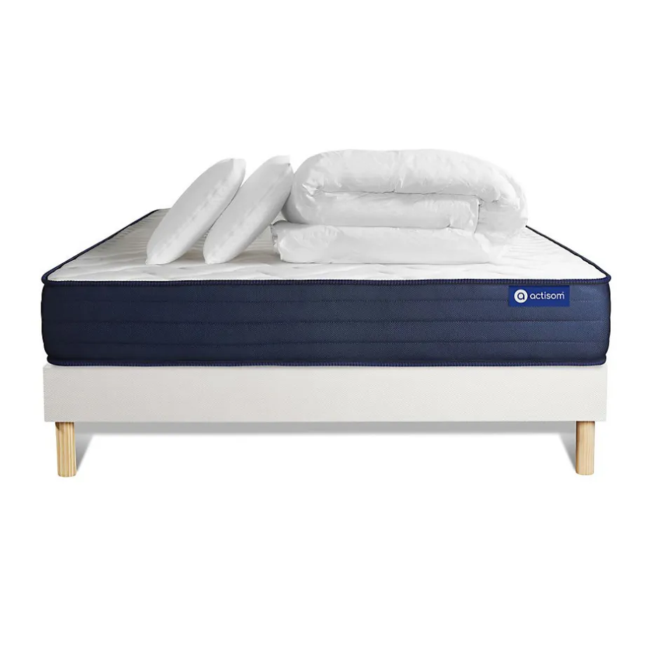 Actisom Pack sommier kit matelas Latex et mémoire de forme avec couette et oreillers