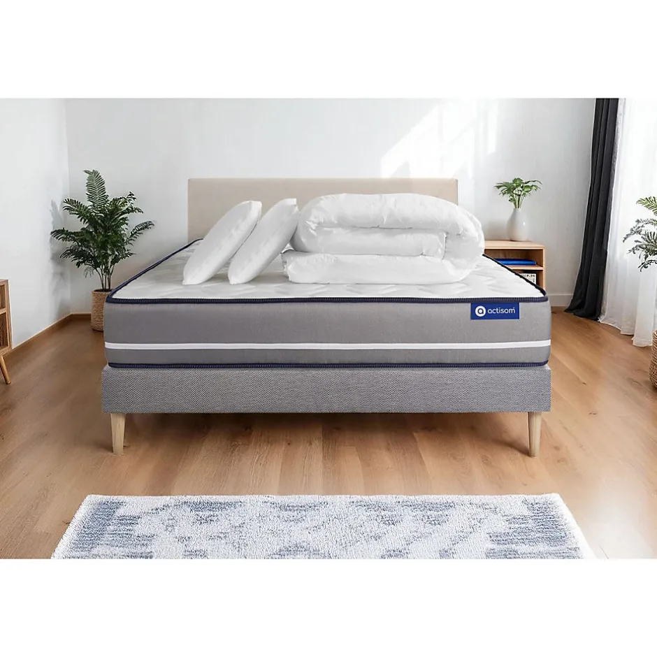 Actisom Pack sommier kit matelas Ressorts ensachés avec couette et oreillers