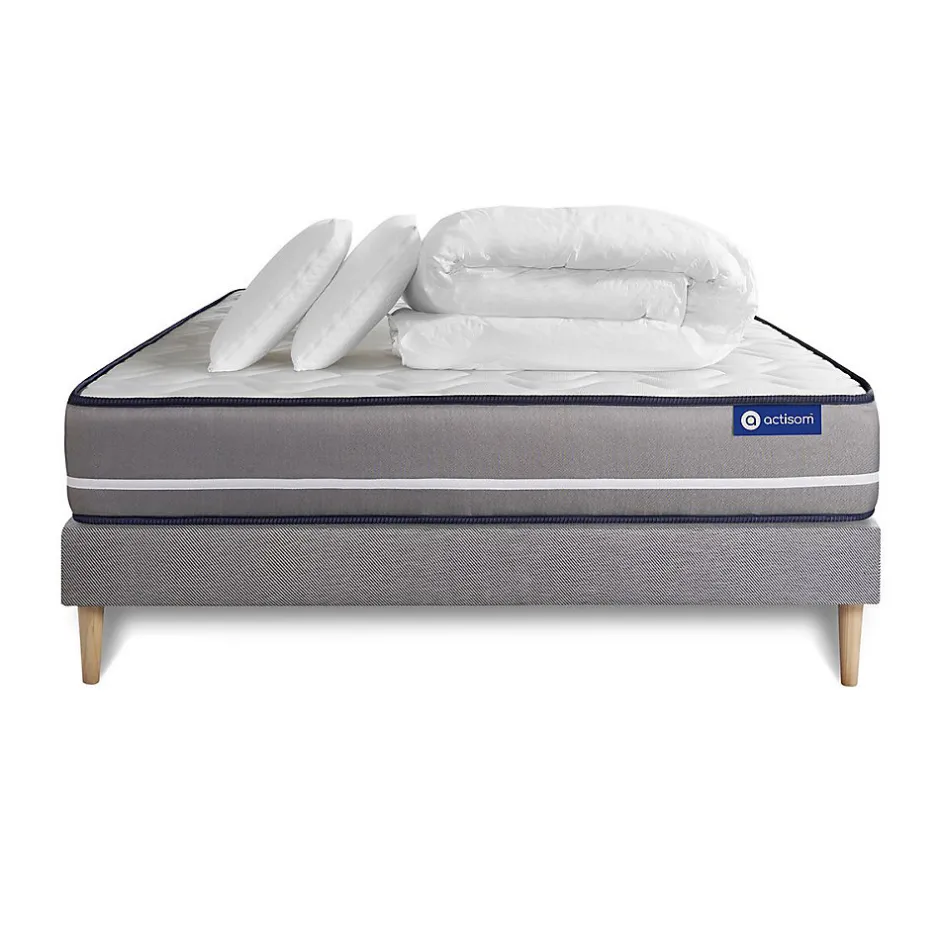 Actisom Pack sommier kit matelas Ressorts ensachés avec couette et oreillers