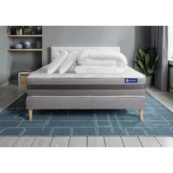 Actisom Pack sommier kit matelas Latex et mémoire de forme avec couette et oreillers