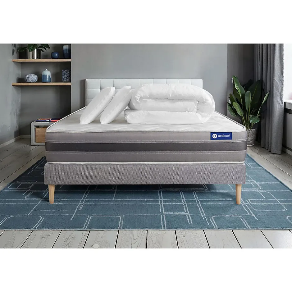 Actisom Pack sommier kit matelas Latex et mémoire de forme avec couette et oreillers