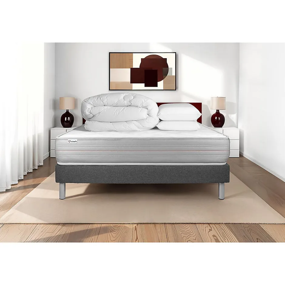Vitalit Pack sommier kit matelas Mousse polyuréthane à mémoire de forme avec couette et oreillers