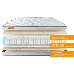 Sept Nuits Pack sommier kit matelas Ressorts ensachés et mémoire de forme avec couette et oreillers