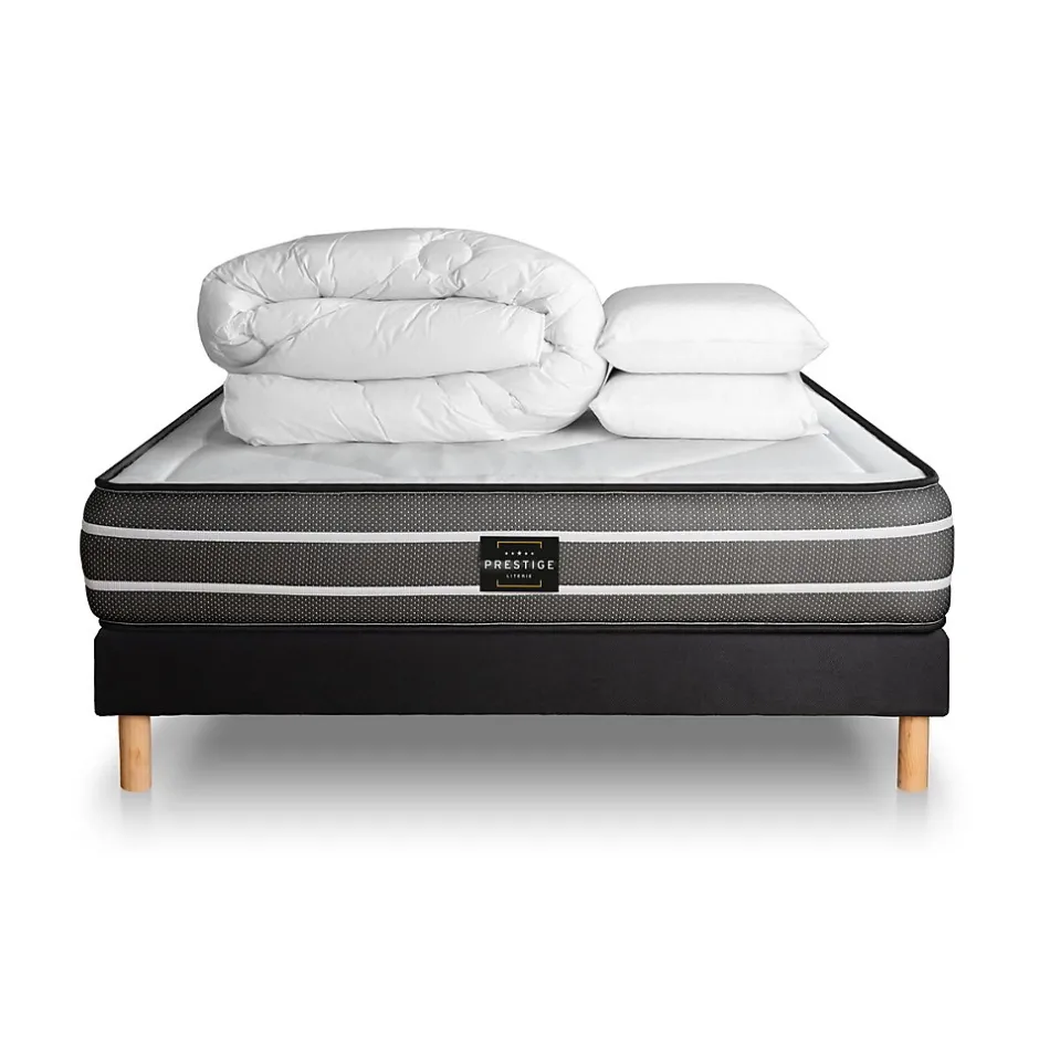 Prestige Literie Pack sommier kit matelas Ressorts ensachés et mémoire de forme avec couette et oreillers Outlet