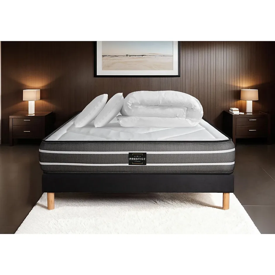 Prestige Literie Pack sommier kit matelas Ressorts ensachés et mémoire de forme avec couette et oreillers Outlet