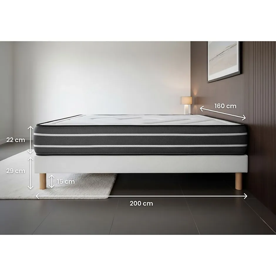 Prestige Literie Pack sommier kit matelas Ressorts ensachés et mémoire de forme avec couette et oreillers Outlet
