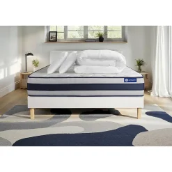 Actisom Pack sommier kit matelas Mémoire de forme avec couette et oreillers Discount