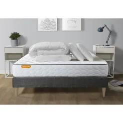 Sept Nuits Pack sommier kit matelas Mémoire de forme avec couette et oreillers