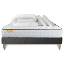Sept Nuits Pack sommier kit matelas Mémoire de forme avec couette et oreillers