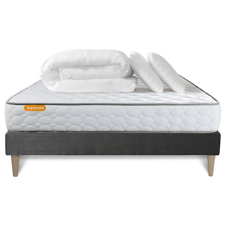 Sept Nuits Pack sommier kit matelas Mémoire de forme avec couette et oreillers