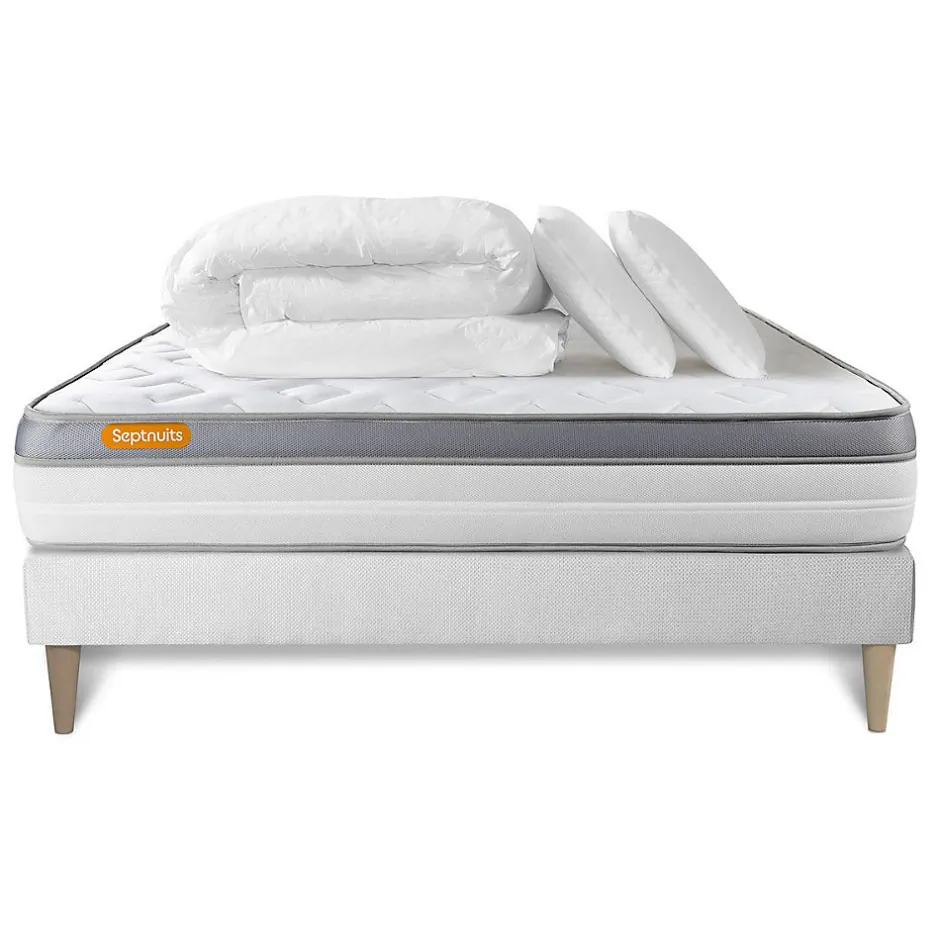 Sept Nuits Pack sommier kit matelas Mémoire de forme avec couette et oreillers
