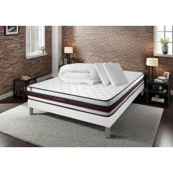 Somness Pack sommier tapissier matelas Mousse avec couette et oreillers
