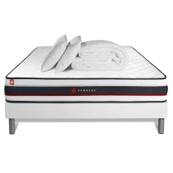Somness Pack sommier tapissier matelas Mousse avec couette et oreillers
