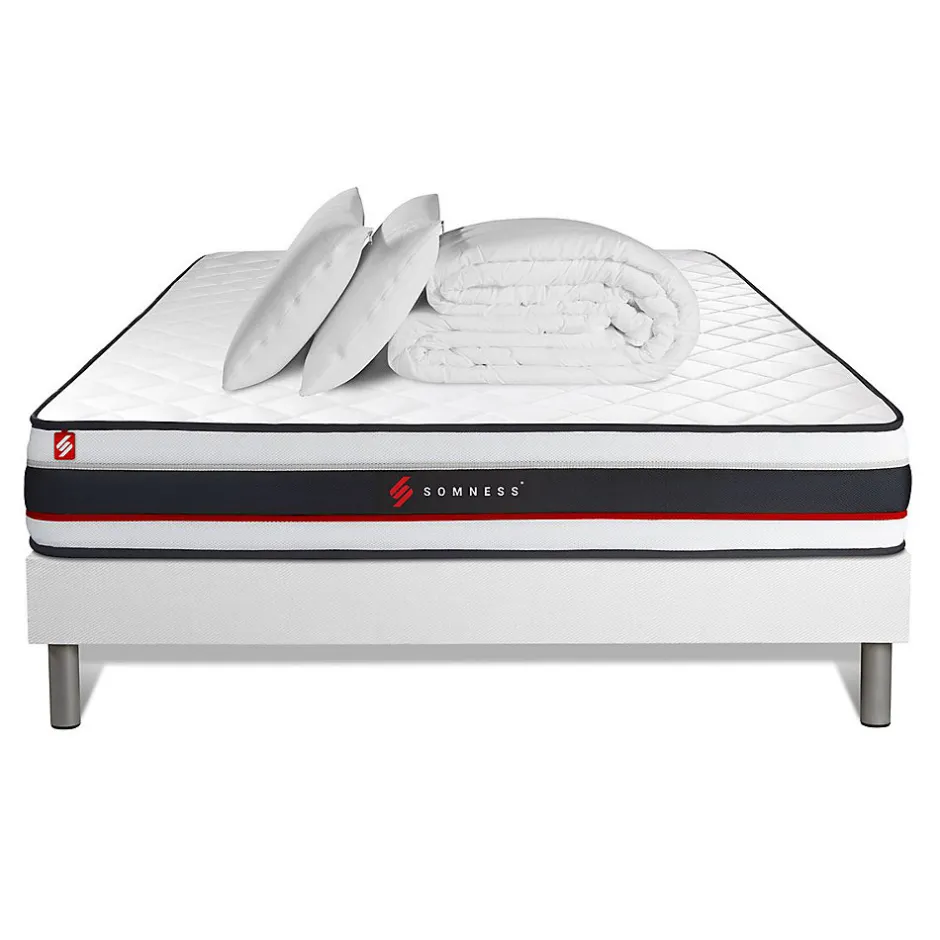 Somness Pack sommier tapissier matelas Mousse avec couette et oreillers