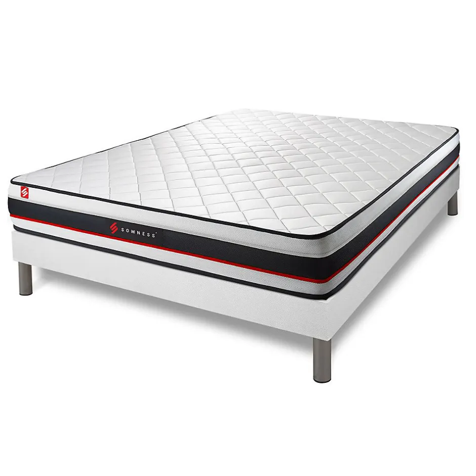 Somness Pack sommier tapissier matelas Mousse avec couette et oreillers