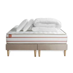 Marmottes & Co Pack sommier tapissier matelas Mémoire de forme avec couette et oreillers