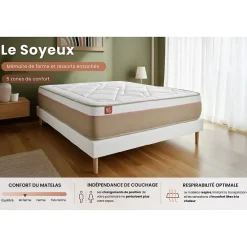 Marmottes & Co Pack sommier tapissier matelas Ressorts ensachés et mémoire de forme avec couette et oreillers Discount