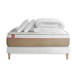 Marmottes & Co Pack sommier tapissier matelas Ressorts ensachés et mémoire de forme avec couette et oreillers Discount
