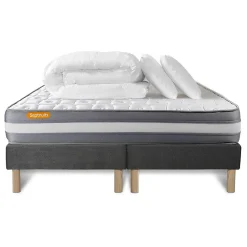 Sept Nuits Pack sommier tapissier matelas Mémoire de forme avec couette et oreillers