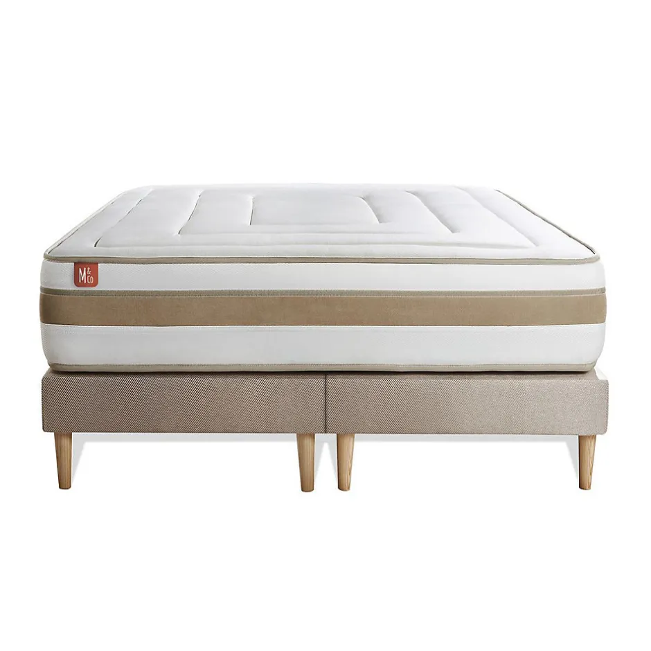 Marmottes & Co Pack sommier tapissier matelas Ressorts ensachés et mémoire de forme avec couette et oreillers