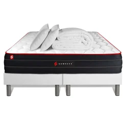 Somness Pack sommier tapissier matelas Ressorts ensachés et mémoire de forme avec couette et oreillers