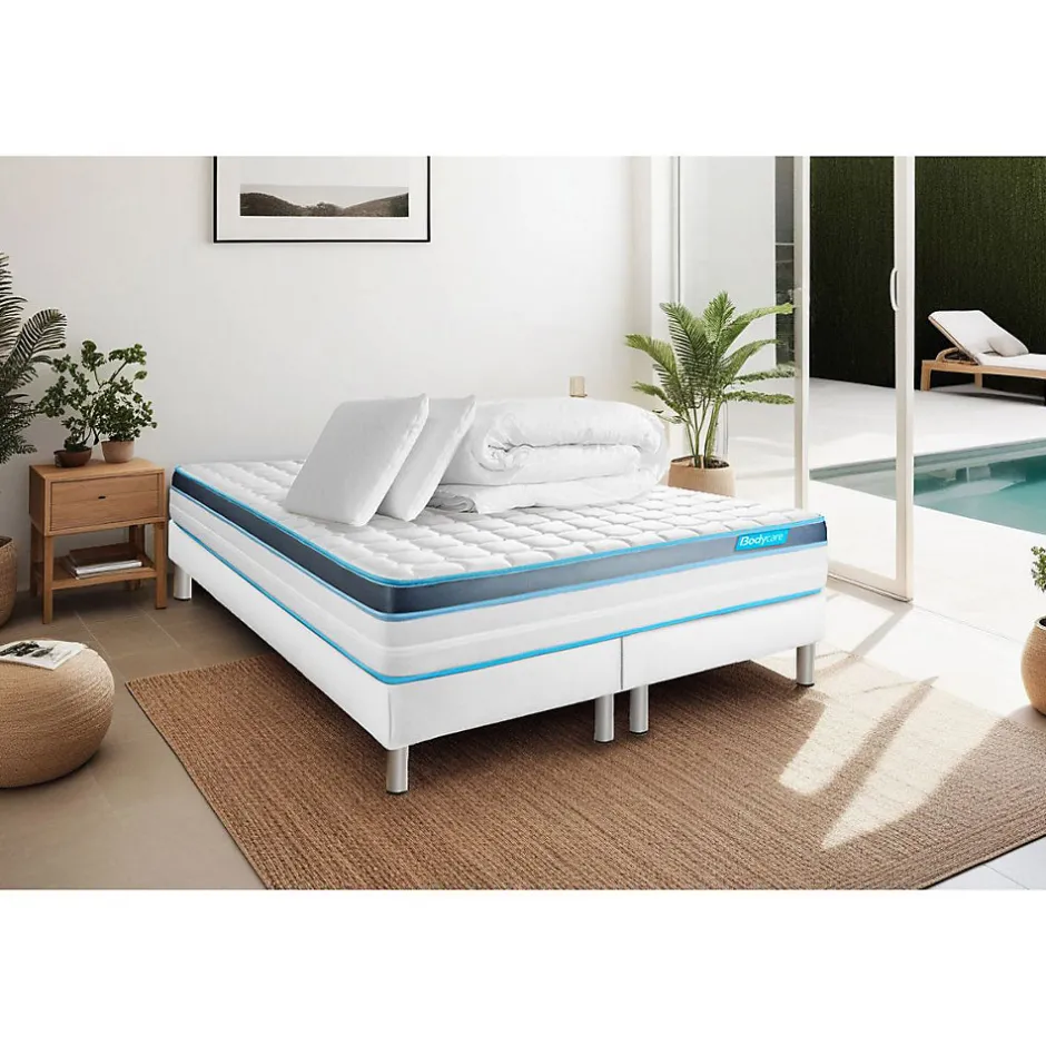 Bodycare Pack sommier tapissier matelas Mémoire de forme avec couette et oreillers