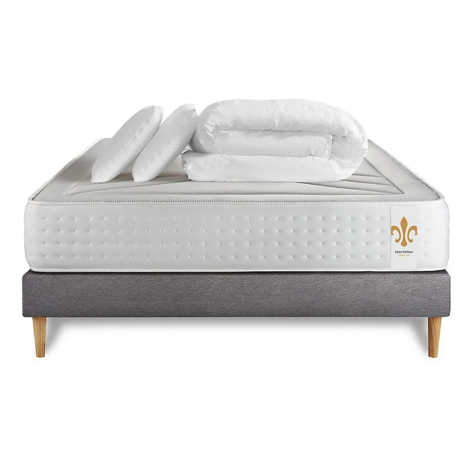 Litier Deluxe Pack sommier tapissier matelas Ressorts ensachés et mémoire de forme avec couette et oreillers