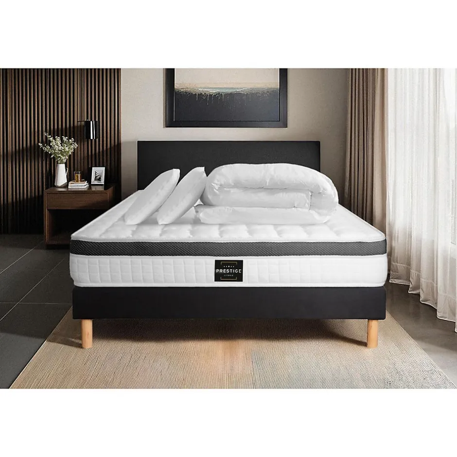 Prestige Literie Pack sommier tapissier matelas Mémoire de forme avec couette et oreillers