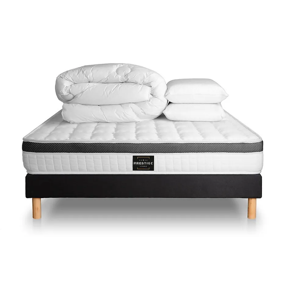 Prestige Literie Pack sommier tapissier matelas Mémoire de forme avec couette et oreillers