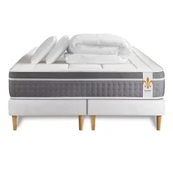 Litier Deluxe Pack sommier tapissier matelas Ressorts ensachés et mémoire de forme avec couette et oreillers Best
