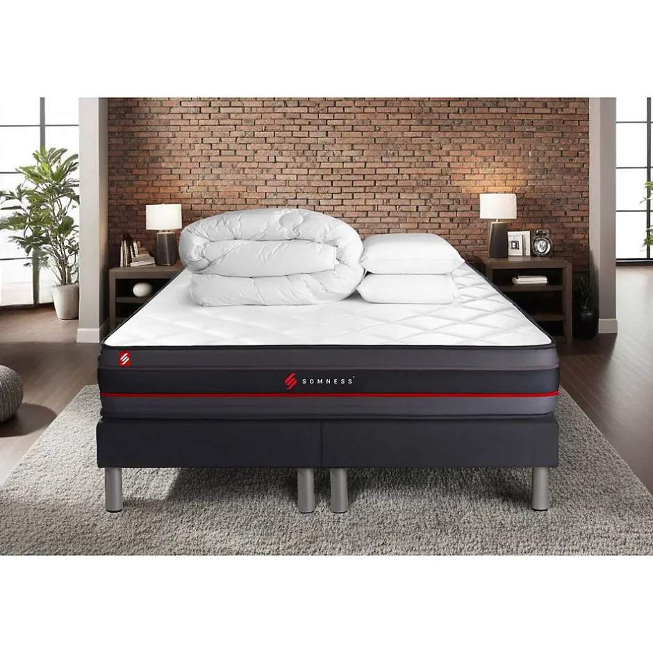 Somness Pack sommier tapissier matelas Mémoire de forme avec couette et oreillers