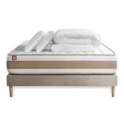 Marmottes & Co Pack sommier tapissier matelas Ressorts ensachés et mémoire de forme avec couette et oreillers
