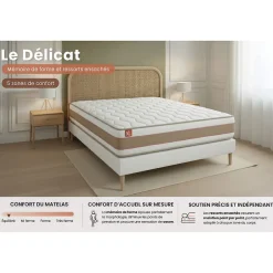 Marmottes & Co Pack sommier tapissier matelas Ressorts ensachés et mémoire de forme avec couette et oreillers