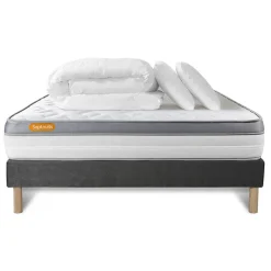 Sept Nuits Pack sommier tapissier matelas Mémoire de forme avec couette et oreillers Best