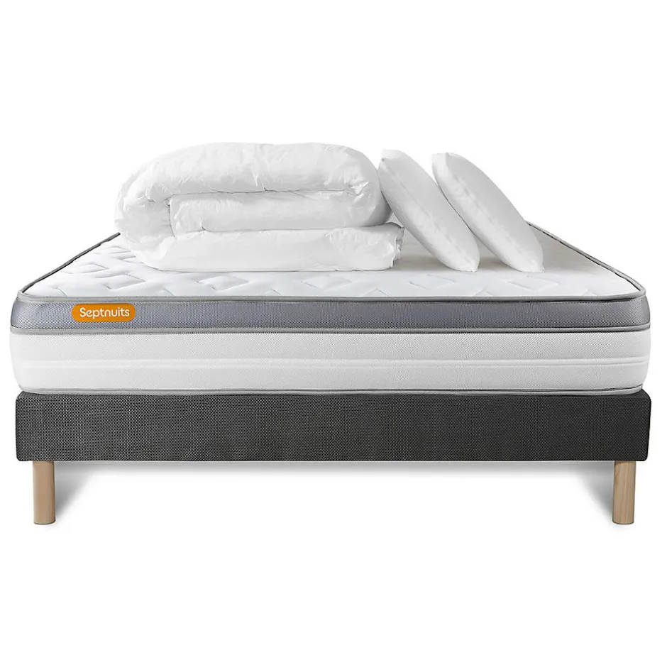 Sept Nuits Pack sommier tapissier matelas Mémoire de forme avec couette et oreillers Best