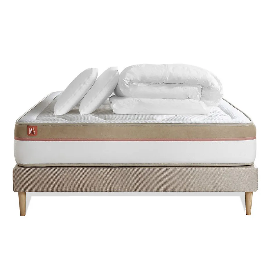 Marmottes & Co Pack sommier tapissier matelas Mémoire de forme avec couette et oreillers Clearance