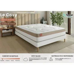 Marmottes & Co Pack sommier tapissier matelas Mémoire de forme avec couette et oreillers Clearance
