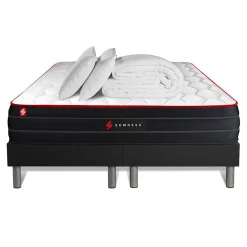 Somness Pack sommier tapissier matelas Ressorts ensachés et mémoire de forme avec couette et oreillers