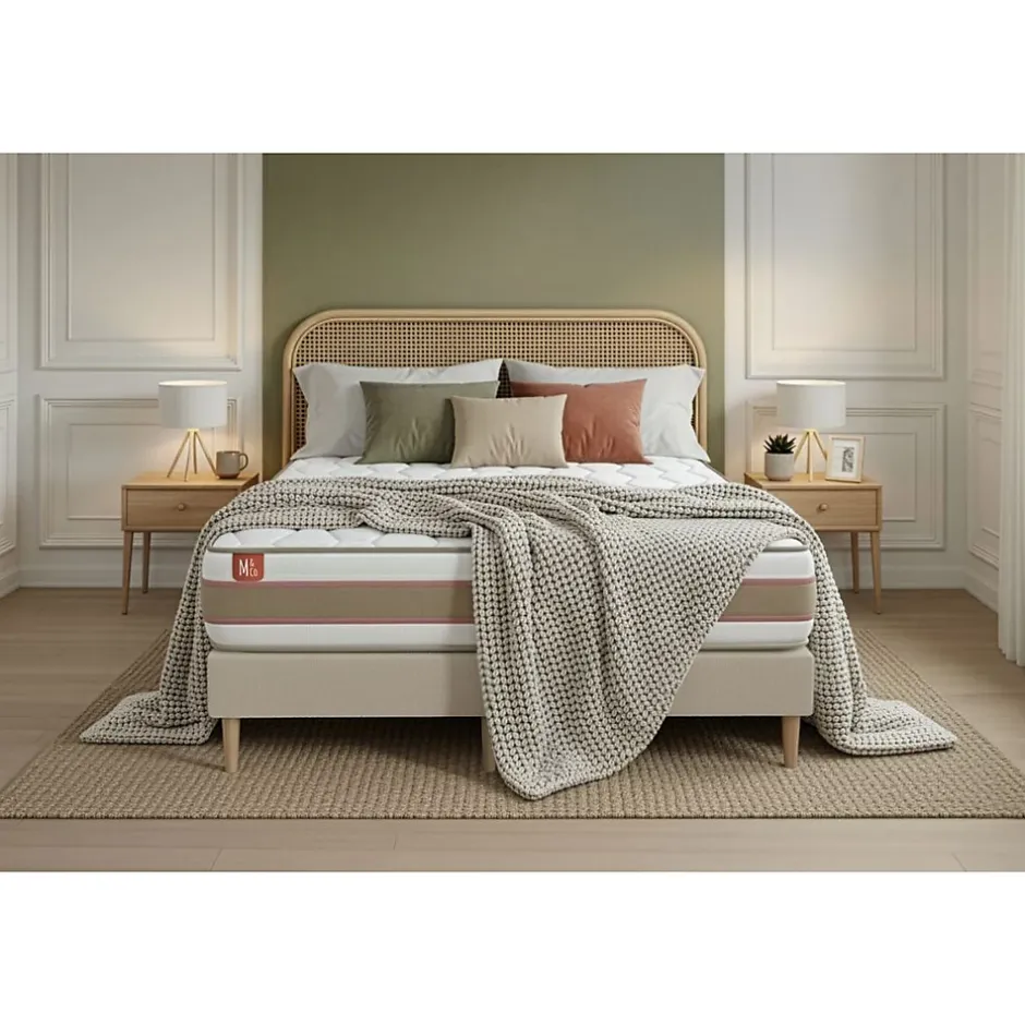 Marmottes & Co Pack sommier tapissier matelas Ressorts ensachés et mémoire de forme avec couette et oreillers Sale