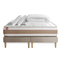 Marmottes & Co Pack sommier tapissier matelas Ressorts ensachés et mémoire de forme avec couette et oreillers Sale