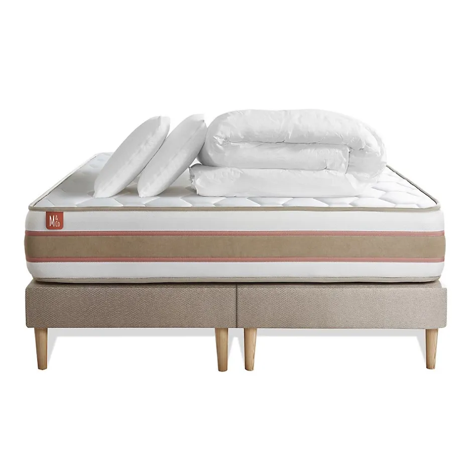Marmottes & Co Pack sommier tapissier matelas Ressorts ensachés et mémoire de forme avec couette et oreillers Sale