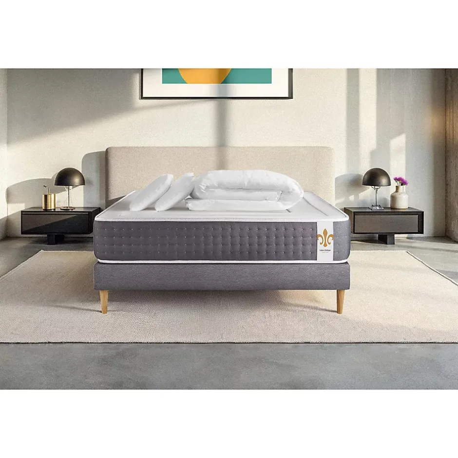 Litier Deluxe Pack sommier tapissier matelas Ressorts ensachés et mémoire de forme avec couette et oreillers Best