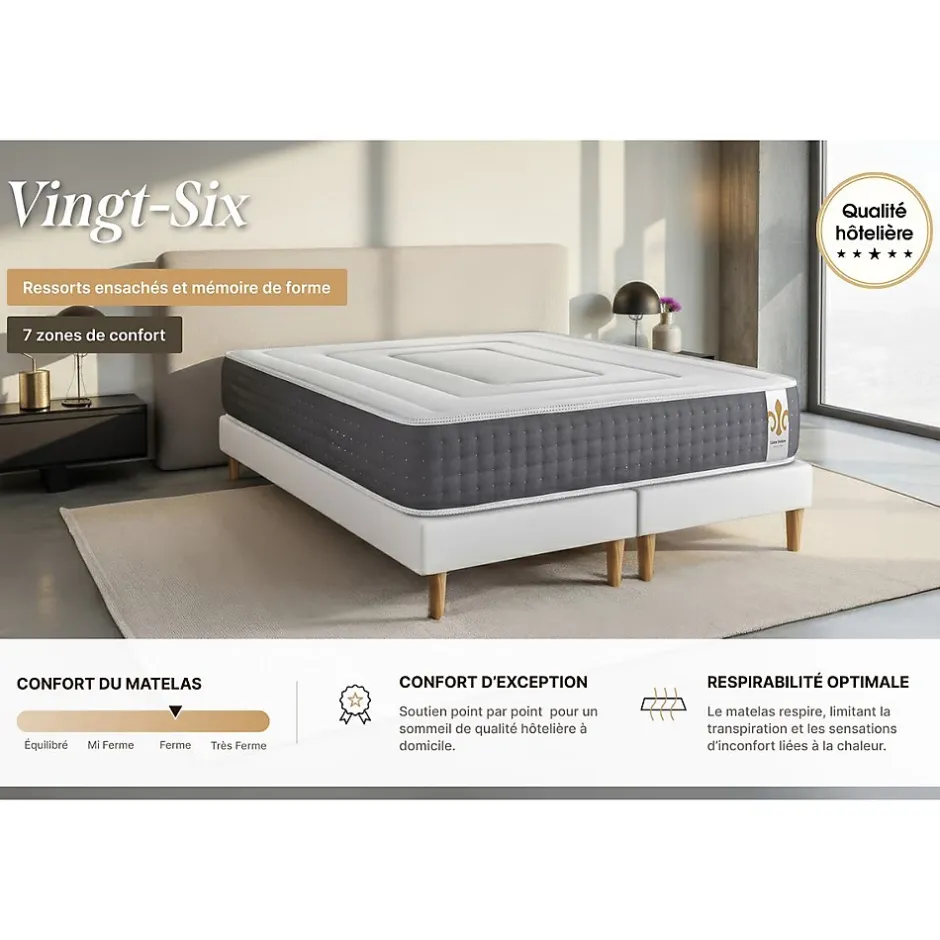Litier Deluxe Pack sommier tapissier matelas Ressorts ensachés et mémoire de forme avec couette et oreillers Best