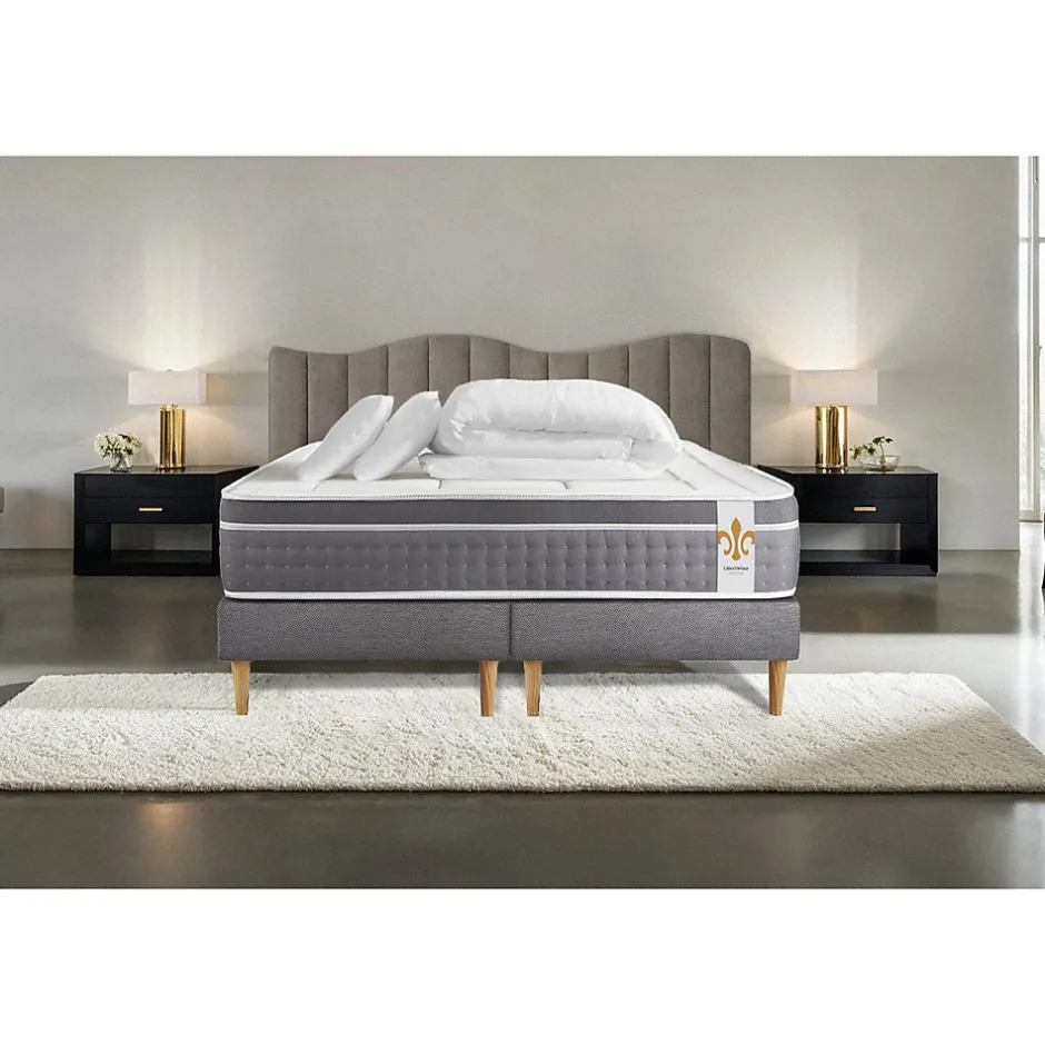 Litier Deluxe Pack sommier tapissier matelas Ressorts ensachés et mémoire de forme avec couette et oreillers