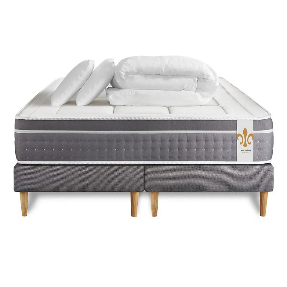 Litier Deluxe Pack sommier tapissier matelas Ressorts ensachés et mémoire de forme avec couette et oreillers