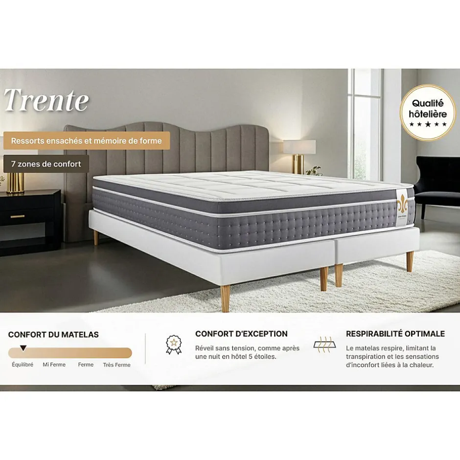 Litier Deluxe Pack sommier tapissier matelas Ressorts ensachés et mémoire de forme avec couette et oreillers