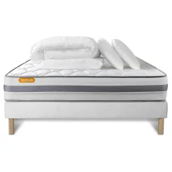 Sept Nuits Pack sommier tapissier matelas Ressorts ensachés et mémoire de forme avec couette et oreillers