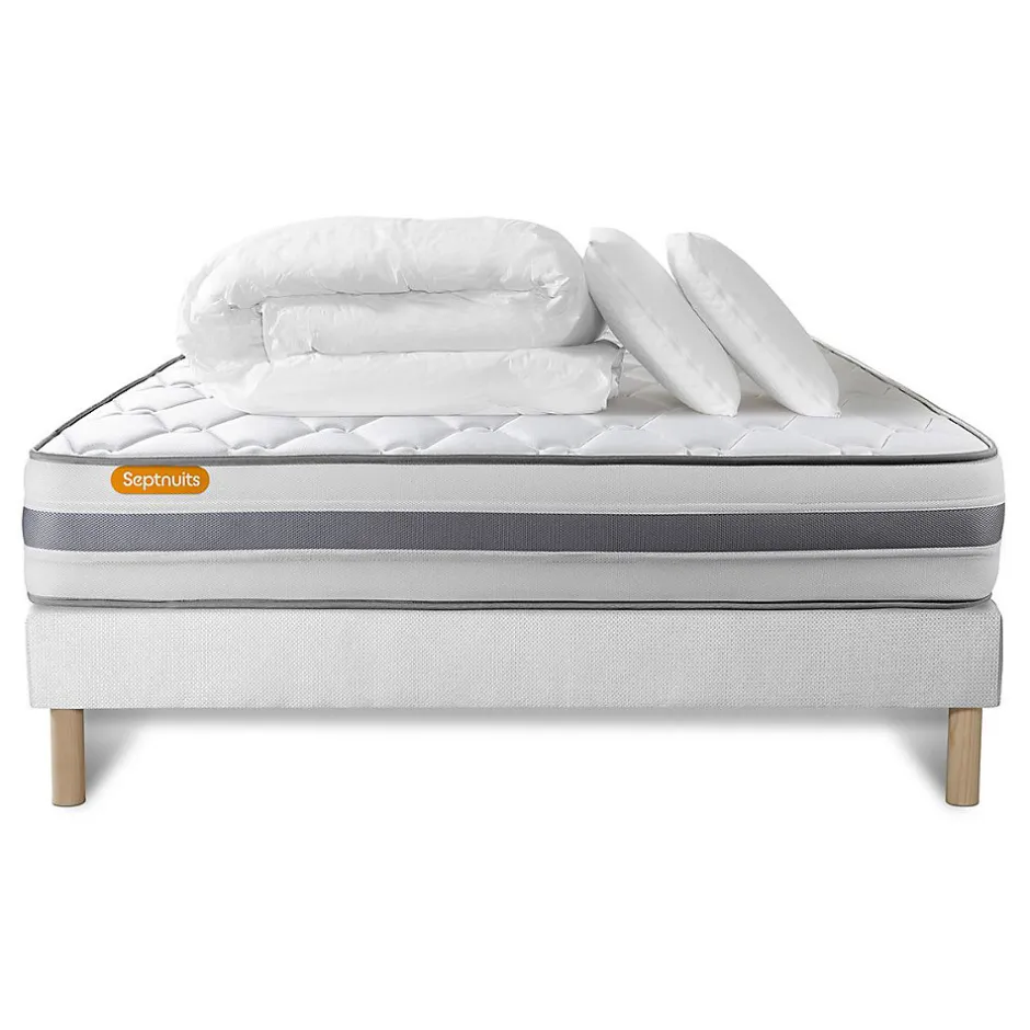 Sept Nuits Pack sommier tapissier matelas Ressorts ensachés et mémoire de forme avec couette et oreillers
