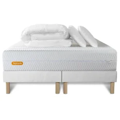 Sept Nuits Pack sommier tapissier matelas Mémoire de forme avec couette et oreillers