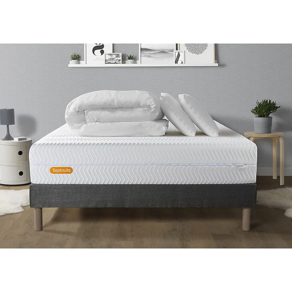 Sept Nuits Pack sommier tapissier matelas Mémoire de forme avec couette et oreillers Clearance